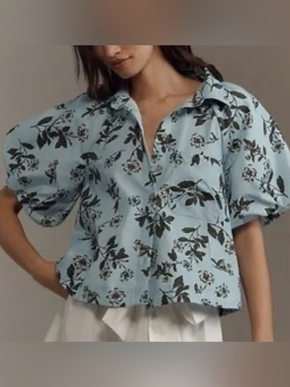 Maeve Zooey Bubble-Sleeve Blouse - Sky Blue Floral